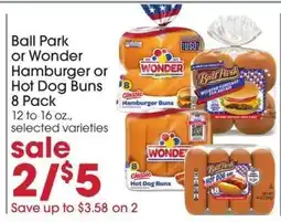 Giant Eagle Ball Park or Wonder Hamburger or Hot Dog Buns 8 Pack offer