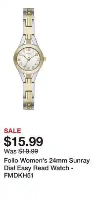 Kohl's Folio Women's 24mm Sunray Dial Easy Read Watch - FMDKH51 offer