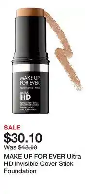 Kohl's MAKE UP FOR EVER Ultra HD Invisible Cover Stick Foundation offer