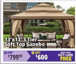 Ocean State Job Lot 13' x 13' Soft Top Gazebo with Netting and Curtains Brown offer