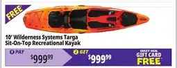 Ocean State Job Lot 10' Wilderness Systems Targa Sit-On-Top Recreational Kayak offer