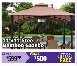 Ocean State Job Lot Sunjoy 11' x 11' Canopy Gazebo with Bamboo Look Steel Frame offer