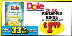 Ollie's DOLE 20 OZ. PINEAPPLE RINGS offer