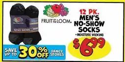 Ollie's FRUIT OF THE LOOM 12 PK. MEN'S NO-SHOW SOCKS offer