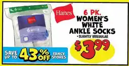 Ollie's HANES 6 PK. WOMEN'S WHITE ANKLE SOCKS offer