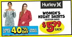 Ollie's Hurley WOMEN'S NIGHT SHIRTS offer