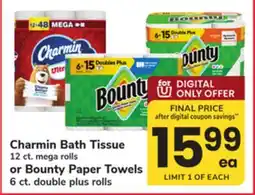 ACME Charmin Bath Tissue 12 ct. mega rolls or Bounty Paper Towels 6 ct. double plus rolls offer