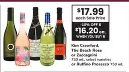 ACME Kim Crawford, The Beach Rose or Zaccagnini or Ruffino Prosecco offer