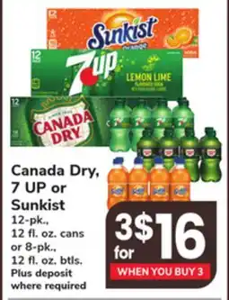 ACME Canada Dry, 7 UP or Sunkist 12-pk., 12 fl. oz. cans or 8-pk., 12 fl. oz. btls offer