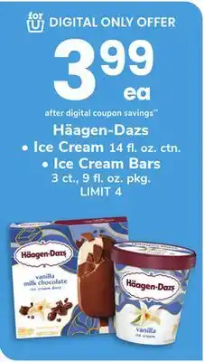 ACME Häagen-Dazs Ice Cream 14 fl. oz. ctn. Ice Cream Bars 3 ct., 9 fl. oz. pkg offer