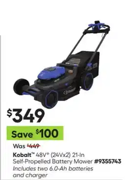 Lowe's 48V (24Vx2) 21-In Self-Propelled Battery Mower offer