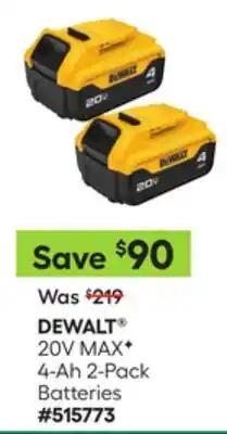 Lowe's 20V MAX* 4-Ah 2-Pack Batteries offer