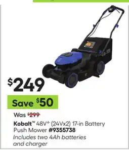 Lowe's 48V+ (24Vx2) 17-in Battery Push Mower offer