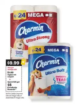 CVS Charmin Ultra 6 mega rolls or essentials 9 mega rolls offer