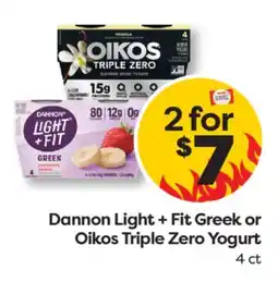 Weis Markets Dannon Light + Fit Greek or Oikos Triple Zero Yogurt offer