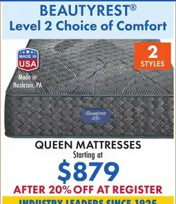 Boscov's BEAUTYREST Level 2 Choice of Comfort offer