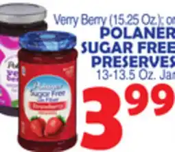Bravo Supermarkets POLANER SUGAR FREE PRESERVES, 13-13.5 Oz. Jam offer