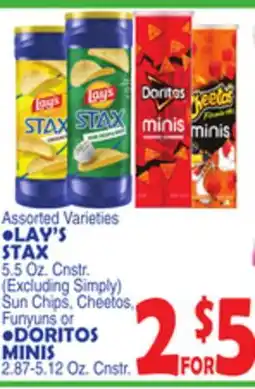 Bravo Supermarkets LAY'S STAX 5.5 Oz. Cnstr., DORITOS MINIS 2.87-5.12 Oz. Cnstr offer
