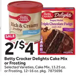 Stop&Shop Betty Crocker Delights Cake Mix or Frosting offer
