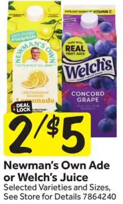 Stop&Shop Newman's Own Ade or Welch's Juice offer