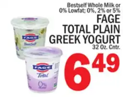 C Town FAGE TOTAL PLAIN GREEK YOGURT offer