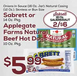 DeCicco & Sons Sabrett or Applegate Farms Natural Beef Hot Dogs offer