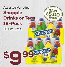 DeCicco & Sons Snapple Drinks or Teas 12-Pack offer