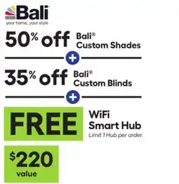 Lowe's 50% OFF BALI Custom Shades / 35% OFF BALI Custom Blinds offer