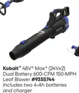 Lowe's 48VB Max (24Vx2) Dual Battery 600-CFM 150-MPH Leaf Blower offer