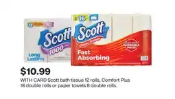 CVS Scott bath tissue 12 rolls, Comfort Plus 18 double rolls or paper towels 8 double rolls offer