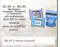Walgreens Neutrogena Cleansers, Towelettes or Treatments offer