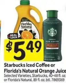 Stop&Shop Starbucks Iced Coffee or Florida's Natural Orange Juice offer