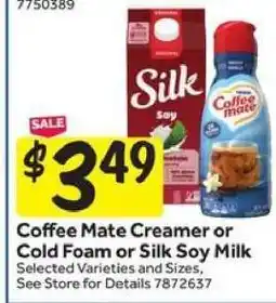Stop&Shop Coffee Mate Creamer or Cold Foam or Silk Soy Milk offer