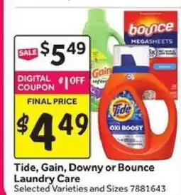 Stop&Shop Tide, Gain, Downy or Bounce Laundry Care offer