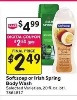 Stop&Shop Softsoap or Irish Spring Body Wash offer