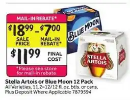 Stop&Shop Stella Artois or Blue Moon 12 Pack offer