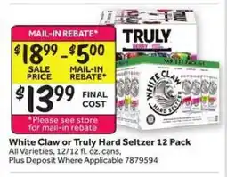 Stop&Shop White Claw or Truly Hard Seltzer 12 Pack offer