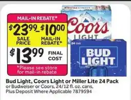Stop&Shop Bud Light, Coors Light or Miller Lite 24 Pack offer