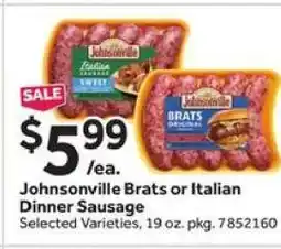 Stop&Shop Johnsonville Brats or Italian Dinner Sausage offer