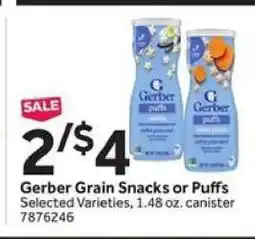 Stop&Shop Gerber Grain Snacks or Puffs offer