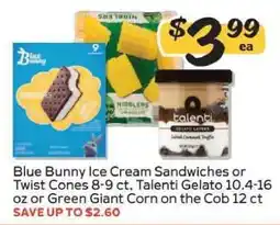 Winn Dixie Blue Bunny Ice Cream Sandwiches or Twist Cones, Talenti Gelato, or Green Giant Corn on the Cob offer