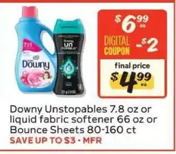 Winn Dixie Downy Unstopables or Liquid Fabric Softener or Bounce Sheets offer