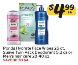 Winn Dixie Ponds Hydrate Face Wipes, Suave Twin Pack Deodorant, Men's Hair Care offer