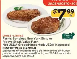 Winn Dixie Farms Boneless New York Strip or Ribeye Steak Value Pack offer