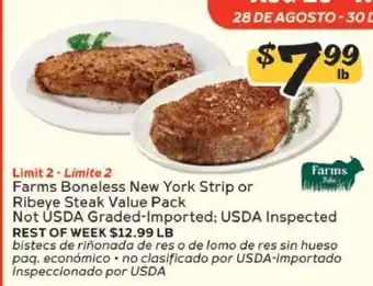 Winn Dixie Farms Boneless New York Strip or Ribeye Steak Value Pack offer
