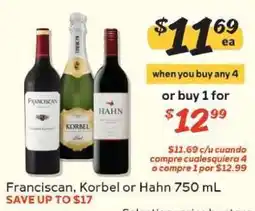 Winn Dixie Franciscan, Korbel or Hahn 750 mL offer