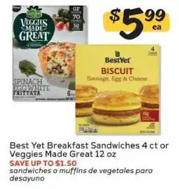 Winn Dixie Best Yet Breakfast Sandwiches 4 ct or Veggies Made Great 12 oz offer