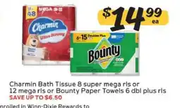 Winn Dixie Charmin Bath Tissue or Bounty Paper Towels offer