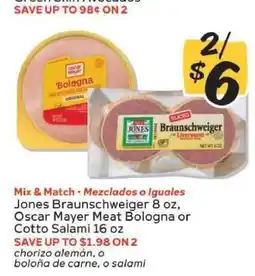 Winn Dixie Jones Braunschweiger, Oscar Mayer Meat Bologna or Cotto Salami offer