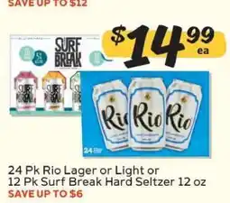 Winn Dixie 24 Pk Rio Lager or Light or 12 Pk Surf Break Hard Seltzer offer